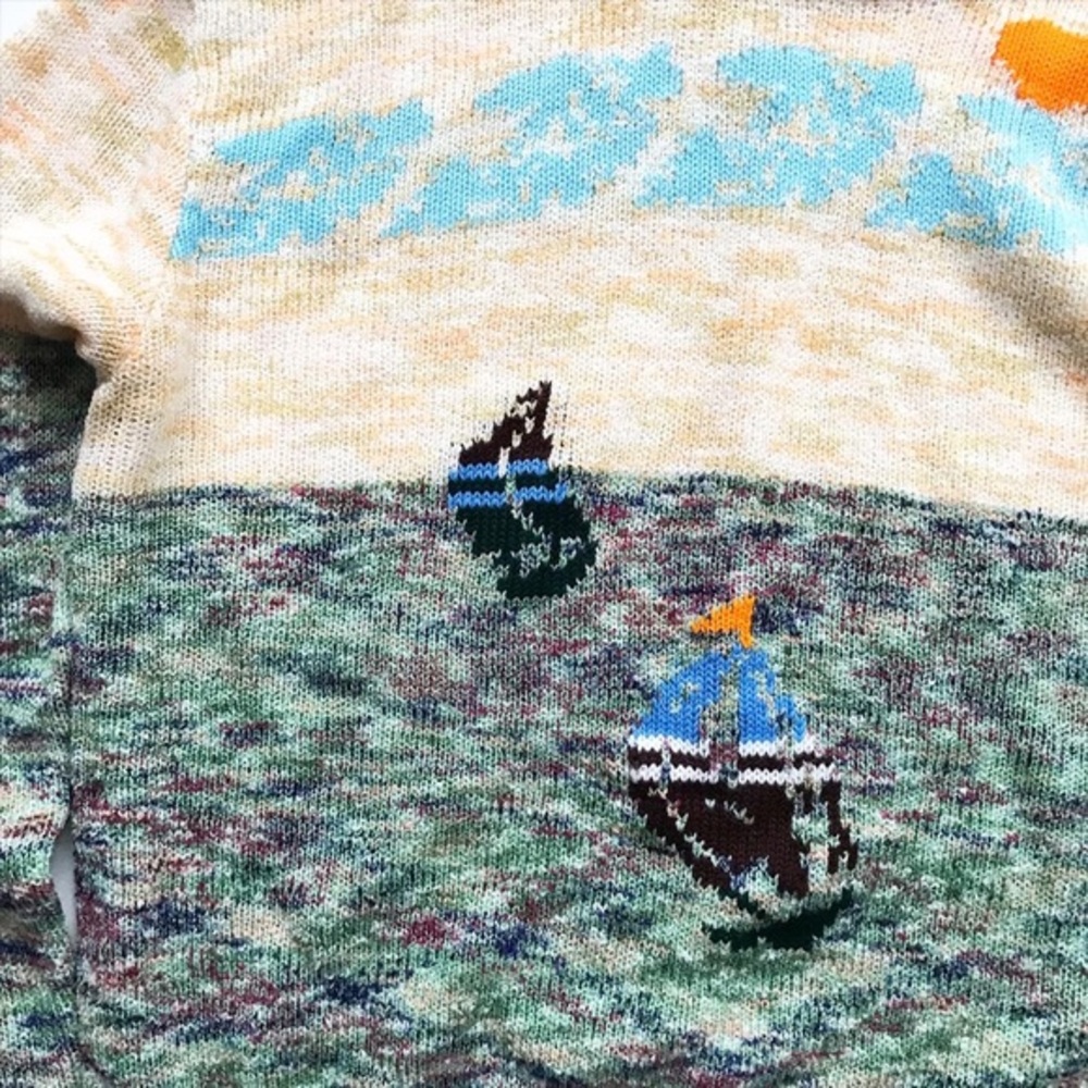 Vintage Lanval sailboat scene light knit turtle neck sweater EUC M(8Y) - Picture 5 of 9